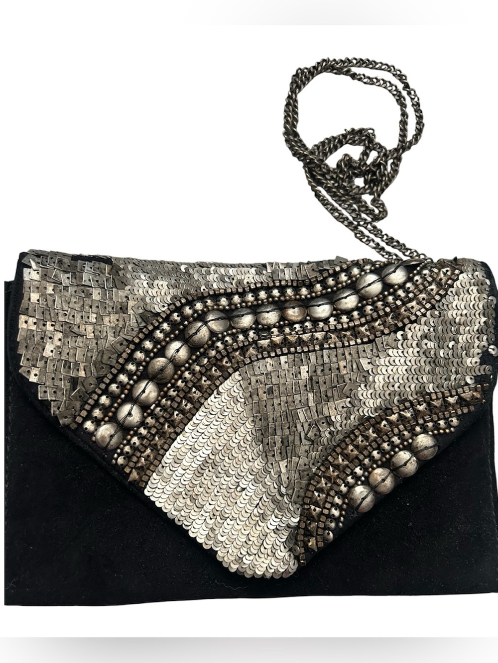 Urban Outfitters Ecote suede Black Evening envelope Clutch Metallic Beadwork